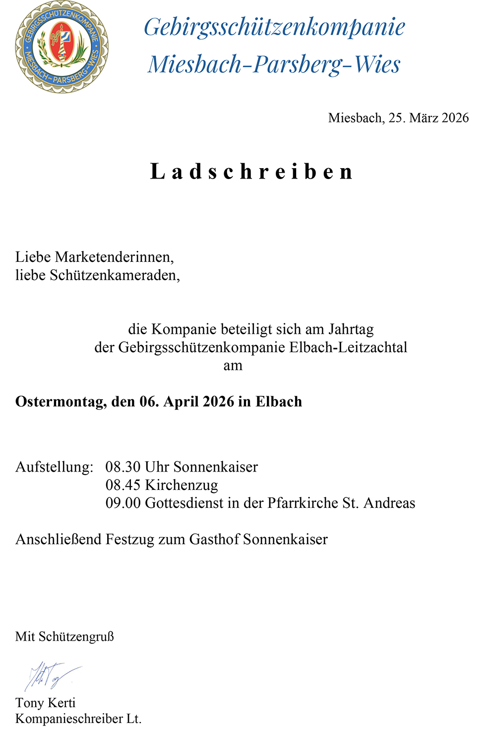 Ladschreiben Elbach 2026