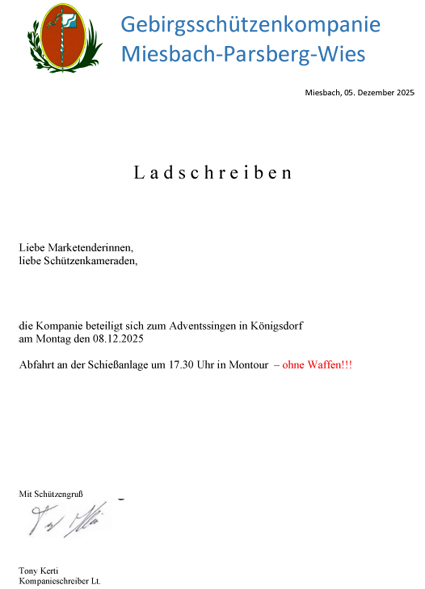 Ladschreiben Adventsstingen Koenigsdorf 2025